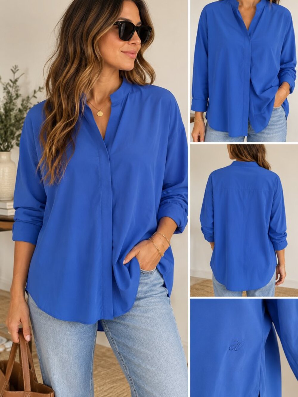 Aday Something Borrowed Blue Oversized Button Down Shirt Blouse Size M